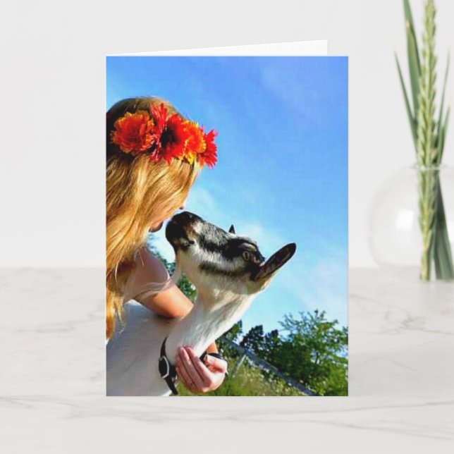Una Chica De Granja Y Su Cabra - Tarjeta De Saludo (Anverso)
