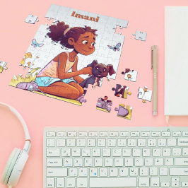 Una Chica negra espléndida y su rompecabezas furti