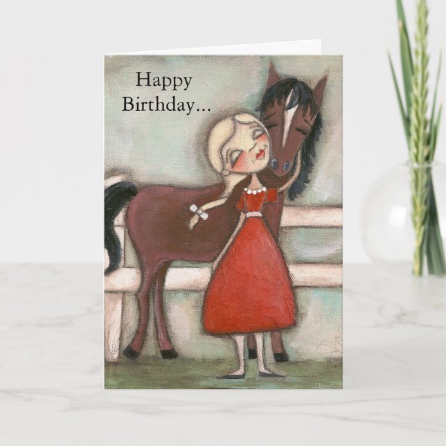 Una Chica y su caballo - Tarjeta de cumpleaños (Anverso)