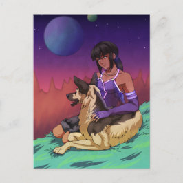 Una Chica y su tarjeta de perro en el espacio