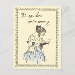 Una dama de época leyendo una Invitación de movimi