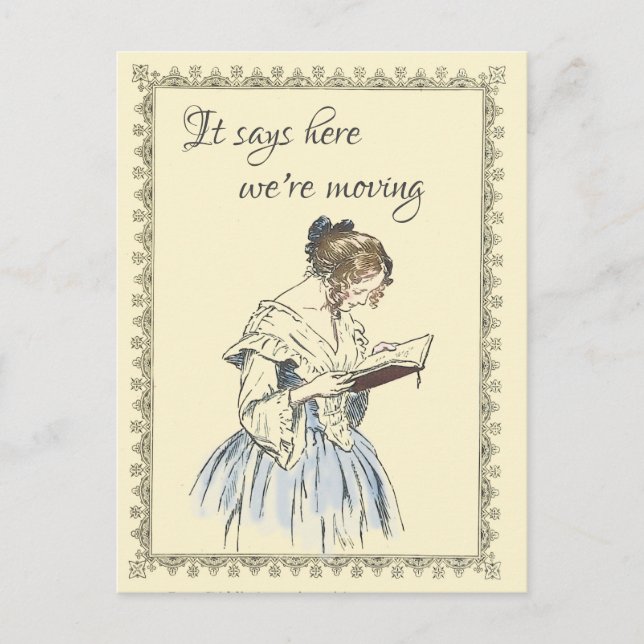 Una dama de época leyendo una Invitación de movimi (Anverso)