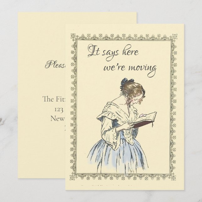 Una dama de época leyendo una Invitación de movimi (Anverso / Reverso)