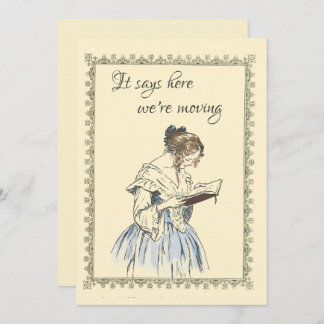 Una dama de época leyendo una Invitación de movimi
