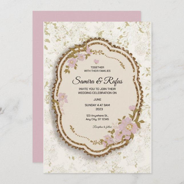 Una delicada invitación tradicional a la boda (Anverso / Reverso)