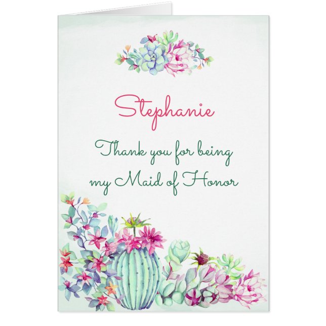 Una doncella de honor gracias Cactus y Succulents (Frente)