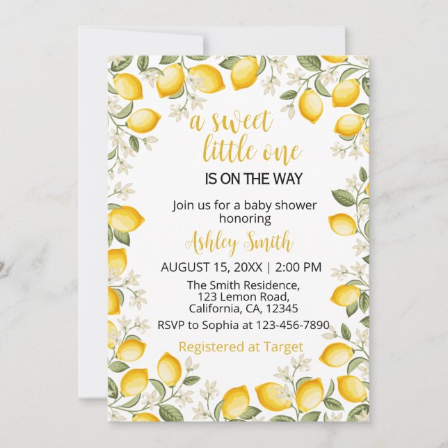 Una dulce invitación de baby shower de limón (Anverso)