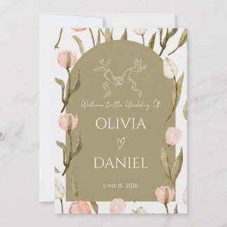 Una elegante invitación de boda en verde oliva