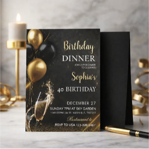 Una elegante invitación de cumpleaños negra
