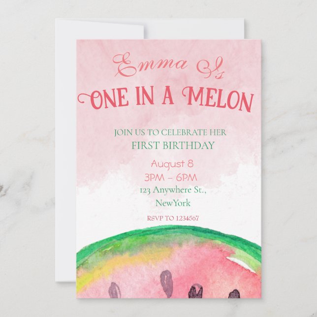 Una en un melón invitaciones de primer cumpleaños  (Anverso)