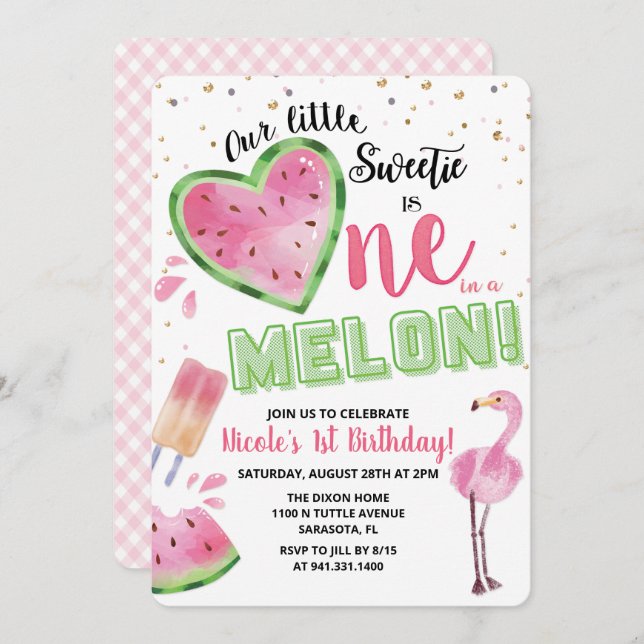 Una en una sandía melónica de melón Invitación de  (Anverso / Reverso)