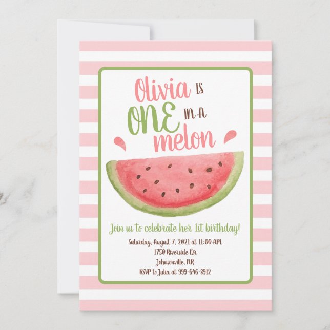 Una en una sandía melónica de melón Invitación de  (Anverso)