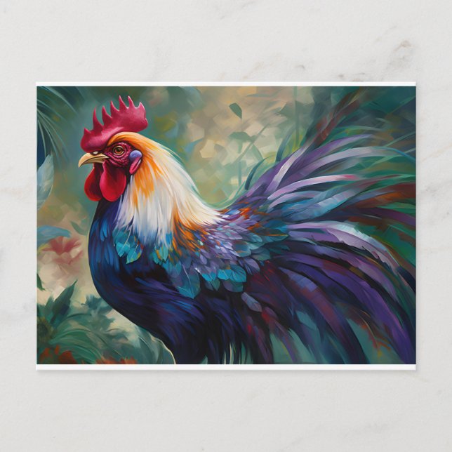 Una encantadora postal de pintura de gallos (Anverso)