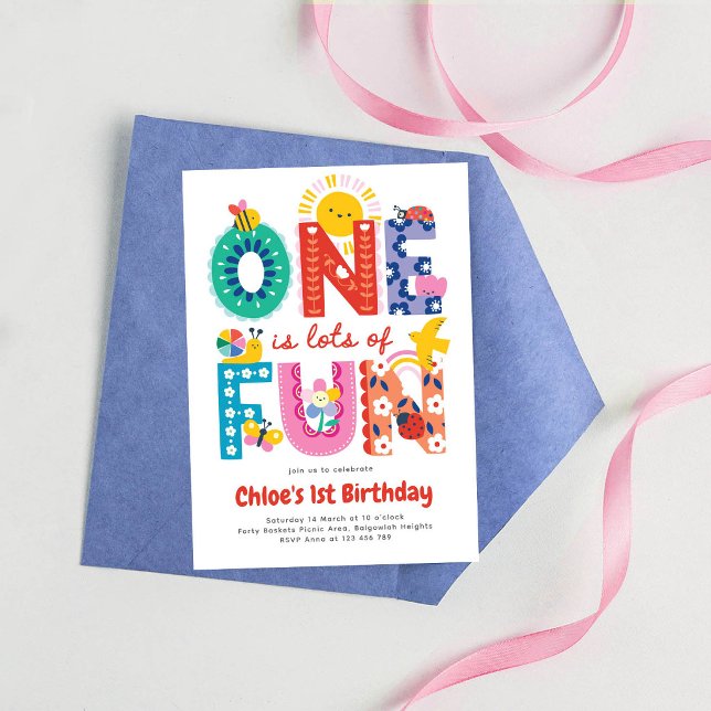 Una es una invitación divertida, primer cumpleaños (Subido por el creador)