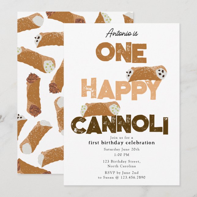 Una Feliz Invitación de Cannoli 1er  Primer Cumple (Anverso / Reverso)