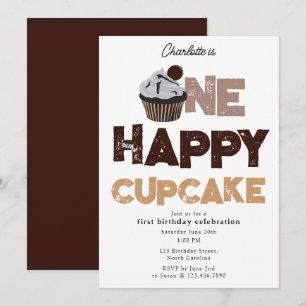 Una Feliz Invitación de Cupcake de 1er Cumpleaños 