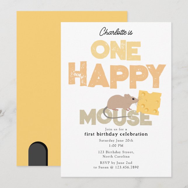 Una Feliz Invitación de Ratón para Cumpleaños 1º L (Anverso / Reverso)