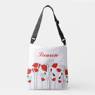 Una fila de la bolsa cruzada de los pimientos rojo