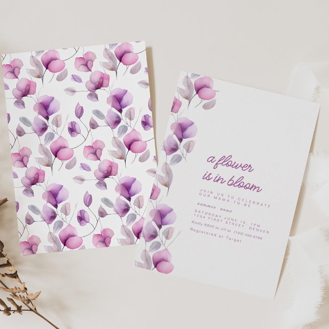 Una Flor Está En La Invitación De Baby Shower Púrp (Subido por el creador)