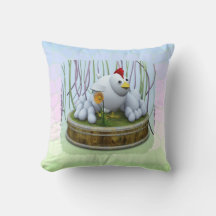 Una gallina con muchos huevos arroja almohada