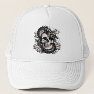 Una gorra de camionero de calavera y dragón