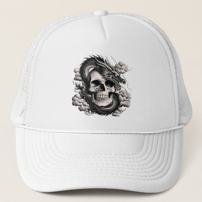 Una gorra de camionero de calavera y dragón (Anverso)