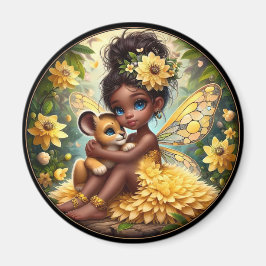 Una hada y su cachorro de león - Amarillo - imán