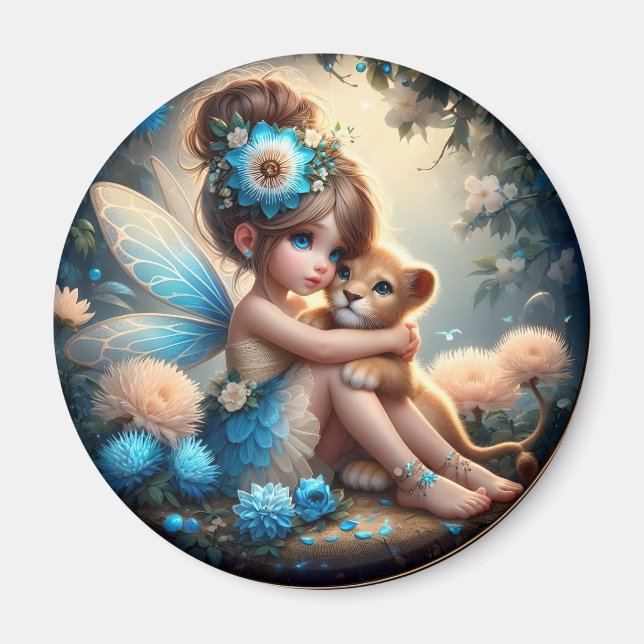 Una Hada y su Cachorro de León - Imán Azul (Frente)
