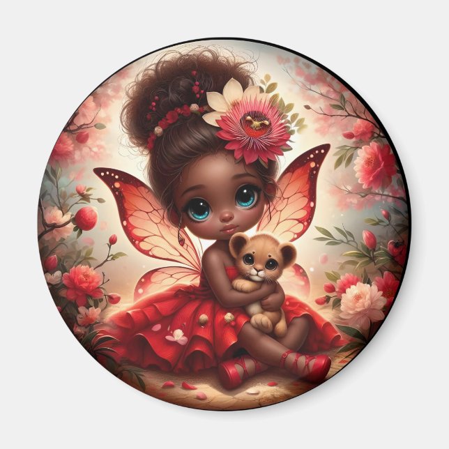 Una Hada y su Cachorro de León Imán Rojo (Frente)