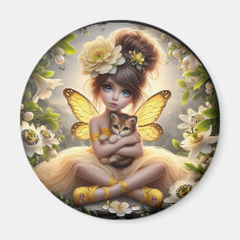 Una hada y su cubo de león - imán amarillo