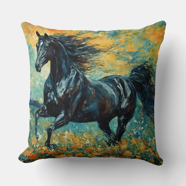 Una hermosa almohada de caballo negro (Anverso)