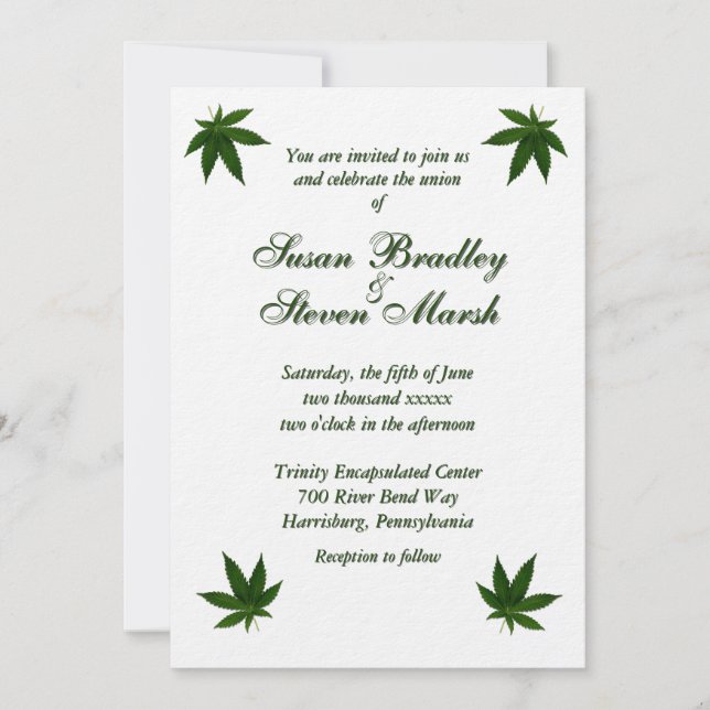 Una hoja verde icónica sobre la invitación a la bo (Anverso)