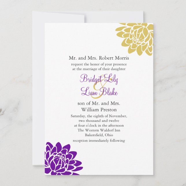 Una invitación 2 (púrpura) de la boda de la flor (Anverso)