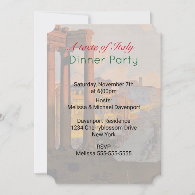 Una invitación a un Fiesta de cena de Italia (Anverso)