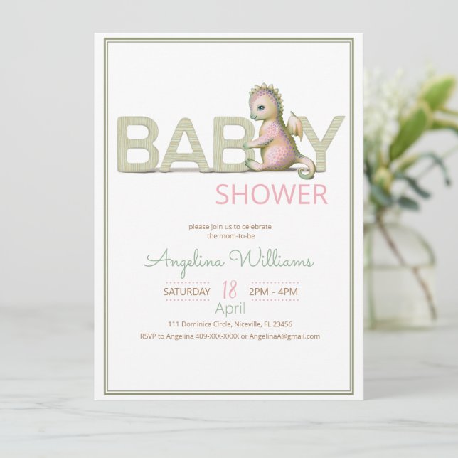 Una invitación a una ducha de bebé con un adorable (Anverso de pie)