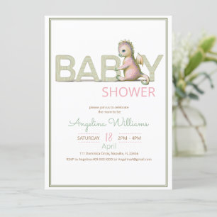 Una invitación a una ducha de bebé con un adorable