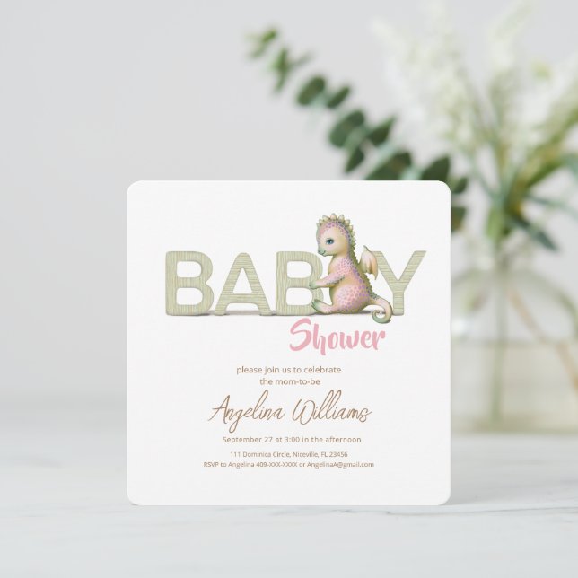 Una invitación a una ducha de bebé con un adorable (Anverso de pie)