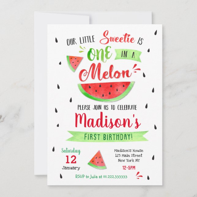 Una invitación a una fiesta de cumpleaños en Melón (Anverso)