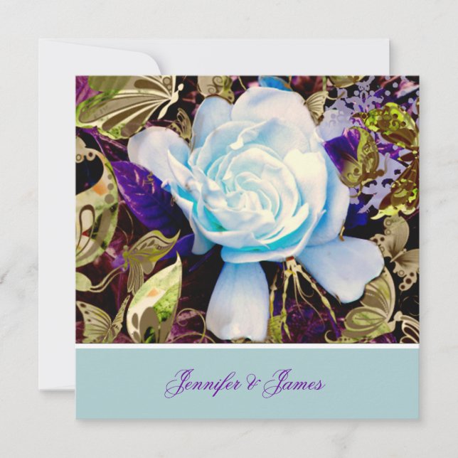 Una invitación azul de la boda del Gardenia (Anverso)