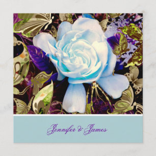 Una invitación azul de la boda del Gardenia