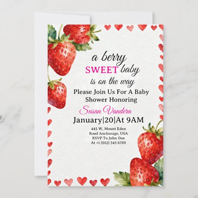 Una invitación de Baby Shower A Berry Sweet  (Anverso)