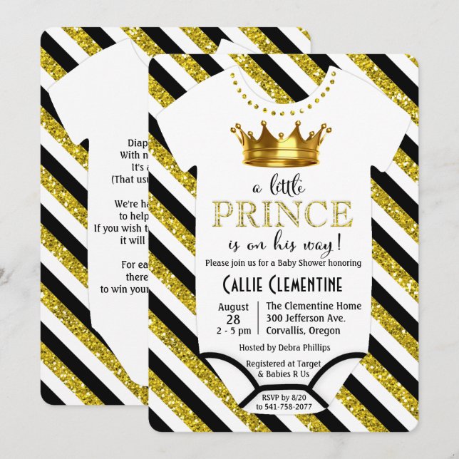 Una Invitación de Baby Shower con Brillo para Un P (Anverso / Reverso)