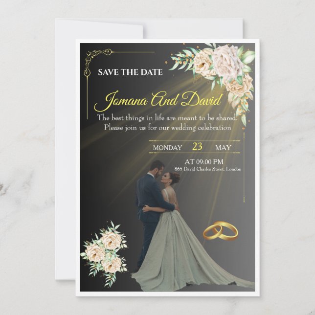 Una invitación de boda con un diseño simple pero a (Anverso)