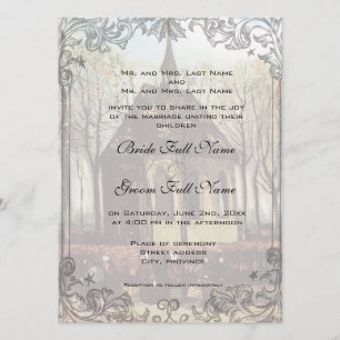 Una invitación de boda de una iglesia rural