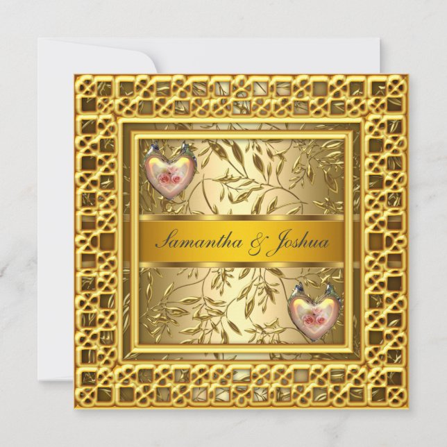 Una Invitación de Boda Elegante Popular Dorada (Anverso)
