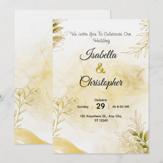 Una invitación de boda lujosa en elegante oro