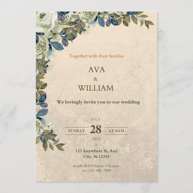 Una invitación de boda lujosa y elegante  (Anverso)