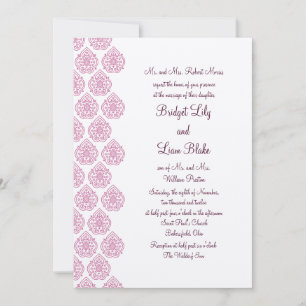 Una invitación de boda vintage damasco rosa/blanco