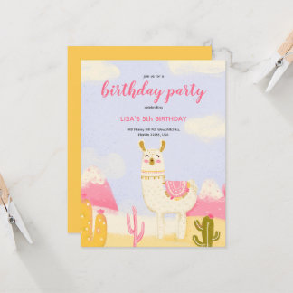 Una invitación de cumpleaños con una lama.