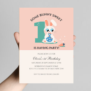 Una invitación de cumpleaños de conejo dulce